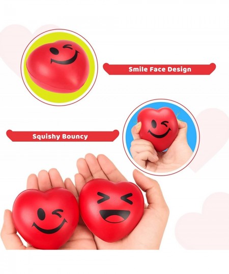 18PCS Valentine's Day Heart Stress Balls 3" Smiley Face Balls Red Heart Shape Foam Balls for Kids Valentines Party Favors Sch...