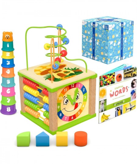 Wooden Kids Baby Activity Cube - Boys Gift Set | One 1 2 Year Old Boy Gifts Toys | Developmental Toddler Educational Learning...