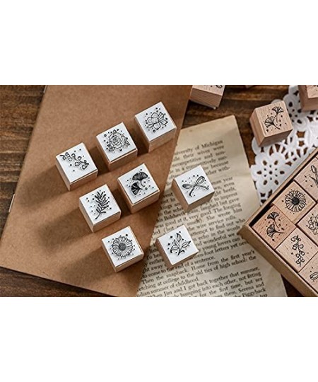 16cs Wood Rubber Stamp Set Botanical Decorative Wooden Stamp Set Bowknot Flower Leaf Stamp for Art Craft Journal Diary Scrapb...