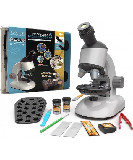 Moonscope - Optical Microscope for Kids 40X 100X 640X High Magnification Beginner Microscope STEM Kit | Rotating Head Desk Bo...