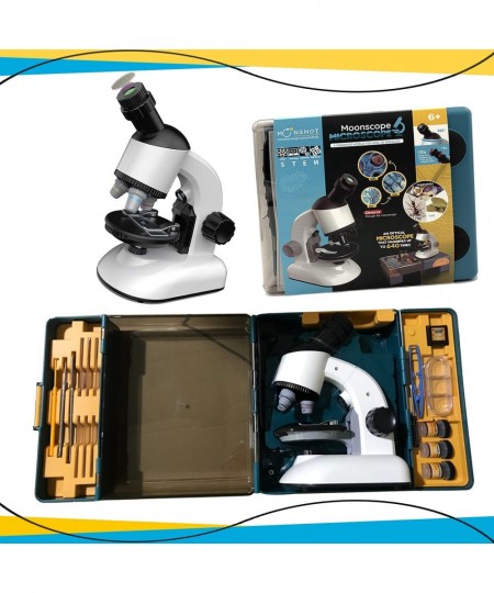 Moonscope - Optical Microscope for Kids 40X 100X 640X High Magnification Beginner Microscope STEM Kit | Rotating Head Desk Bo...