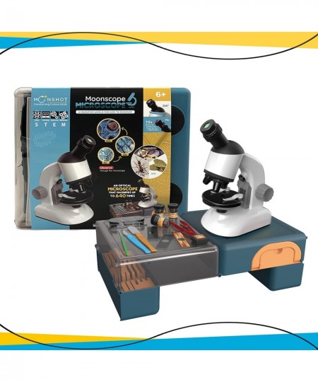 Moonscope - Optical Microscope for Kids 40X 100X 640X High Magnification Beginner Microscope STEM Kit | Rotating Head Desk Bo...