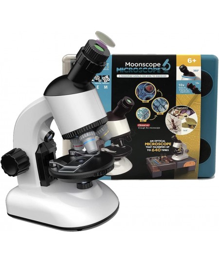 Moonscope - Optical Microscope for Kids 40X 100X 640X High Magnification Beginner Microscope STEM Kit | Rotating Head Desk Bo...