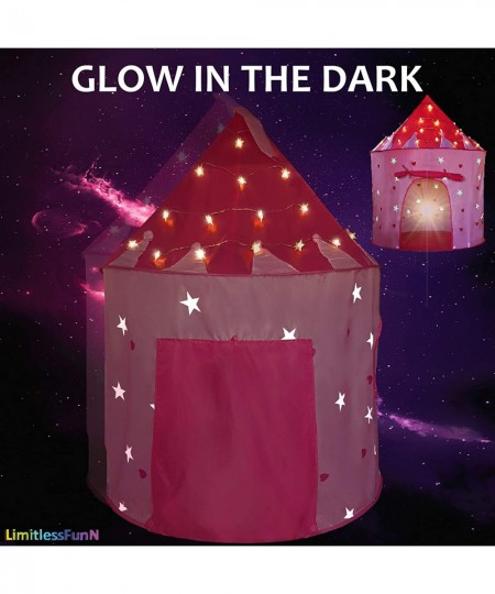 Kids Play Tent with Star Lights Bonus Carrying Case [ Pop Up Portable Glow in The Dark Stars Pink ] Princess Castle Playhouse...