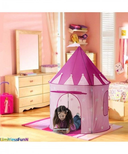 Kids Play Tent with Star Lights Bonus Carrying Case [ Pop Up Portable Glow in The Dark Stars Pink ] Princess Castle Playhouse...