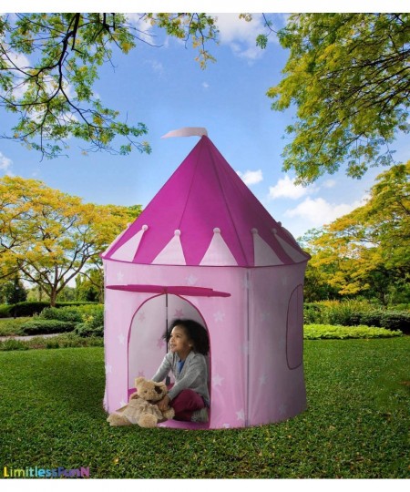 Kids Play Tent with Star Lights Bonus Carrying Case [ Pop Up Portable Glow in The Dark Stars Pink ] Princess Castle Playhouse...