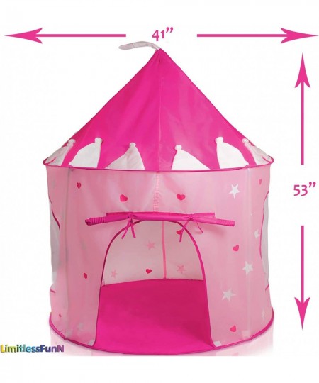 Kids Play Tent with Star Lights Bonus Carrying Case [ Pop Up Portable Glow in The Dark Stars Pink ] Princess Castle Playhouse...