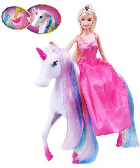 White Unicorn with Magic Light Horn and Fairy Tale Princess Doll 11.5“ W/ Comb and Crystal Crown Girls' Unicorn Doll Toys Gif...