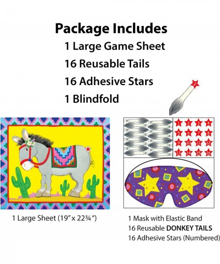 Pin The Tail On The Donkey Game For Kids - 16 Reusable Pin The Tails - Kids Games For Carnival Theme Party Decorations - Kids...