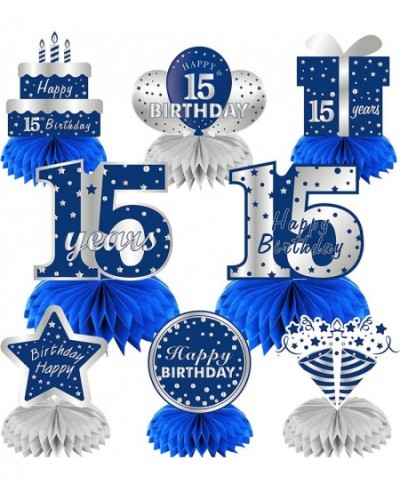 8Pcs 15th Birthday Honeycomb Centerpieces Decorations for Boys Blue Silver 15 Year Old Table Centerpiece Party Supplies Fifte...