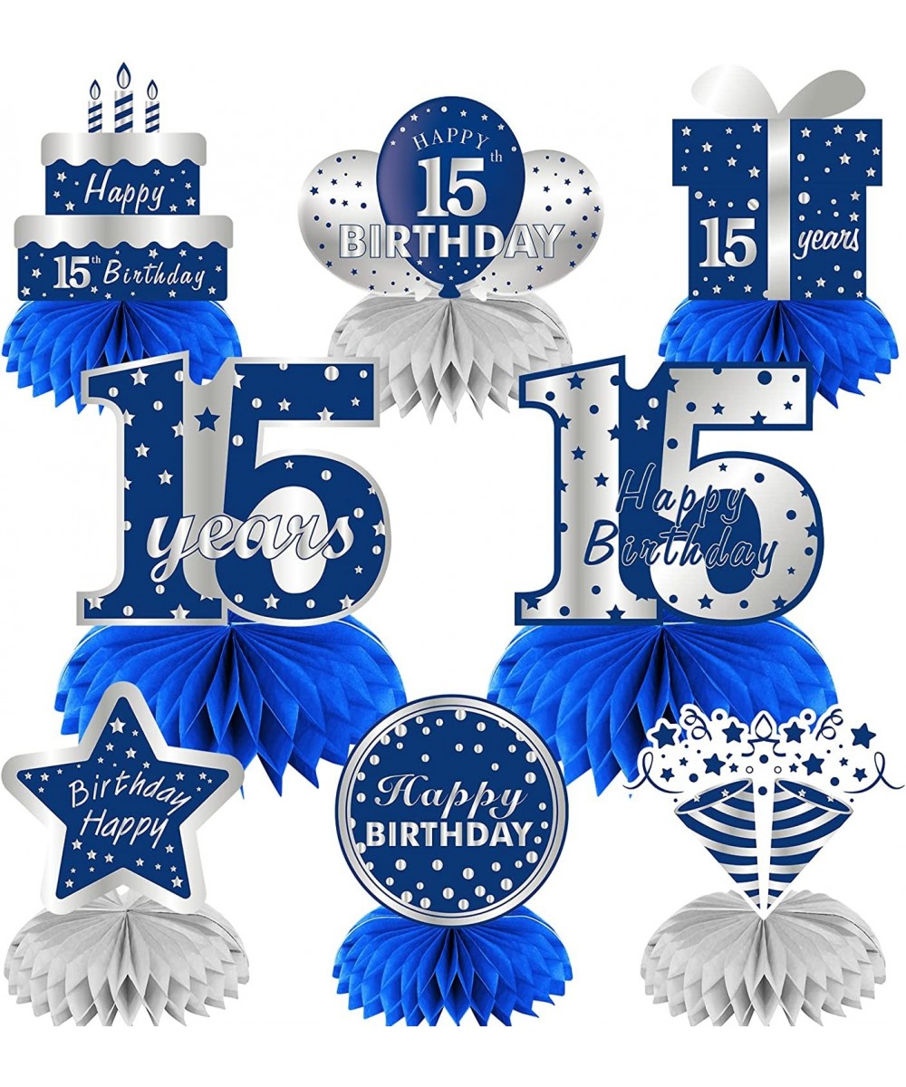 8Pcs 15th Birthday Honeycomb Centerpieces Decorations for Boys Blue Silver 15 Year Old Table Centerpiece Party Supplies Fifte...