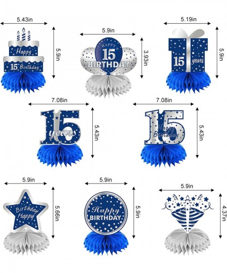 8Pcs 15th Birthday Honeycomb Centerpieces Decorations for Boys Blue Silver 15 Year Old Table Centerpiece Party Supplies Fifte...