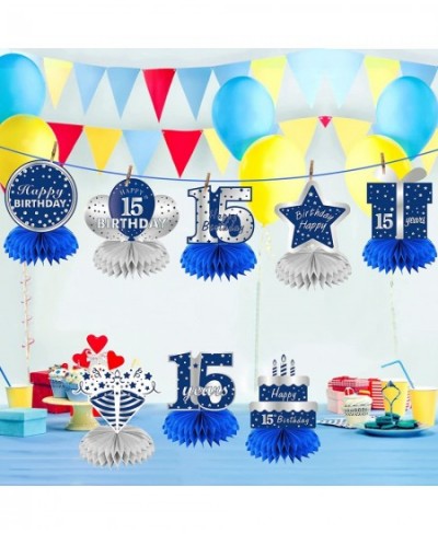 8Pcs 15th Birthday Honeycomb Centerpieces Decorations for Boys Blue Silver 15 Year Old Table Centerpiece Party Supplies Fifte...