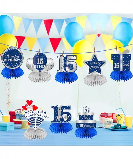 8Pcs 15th Birthday Honeycomb Centerpieces Decorations for Boys Blue Silver 15 Year Old Table Centerpiece Party Supplies Fifte...