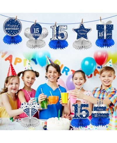 8Pcs 15th Birthday Honeycomb Centerpieces Decorations for Boys Blue Silver 15 Year Old Table Centerpiece Party Supplies Fifte...