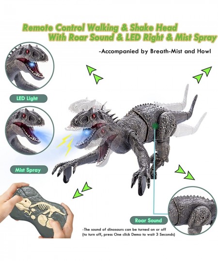 8 Channels Remote Control Dinosaur Toys Big Electric RC Walking Dinosaur Robot Toy w/ Water Mist Flashing Light Roaring Power...