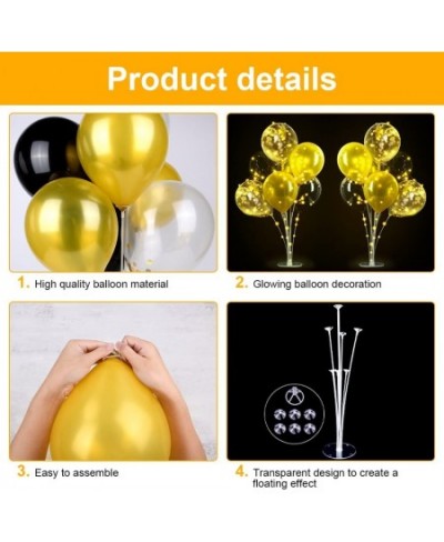 2 Set Table Balloon Stand Kit with Lights Light Up Balloon Holder Include 16 Black Gold Latex Confetti Balloons Christmas Par...