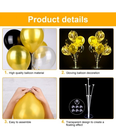 2 Set Table Balloon Stand Kit with Lights Light Up Balloon Holder Include 16 Black Gold Latex Confetti Balloons Christmas Par...