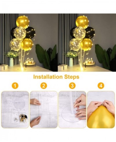 2 Set Table Balloon Stand Kit with Lights Light Up Balloon Holder Include 16 Black Gold Latex Confetti Balloons Christmas Par...