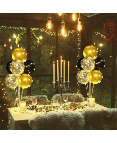 2 Set Table Balloon Stand Kit with Lights Light Up Balloon Holder Include 16 Black Gold Latex Confetti Balloons Christmas Par...