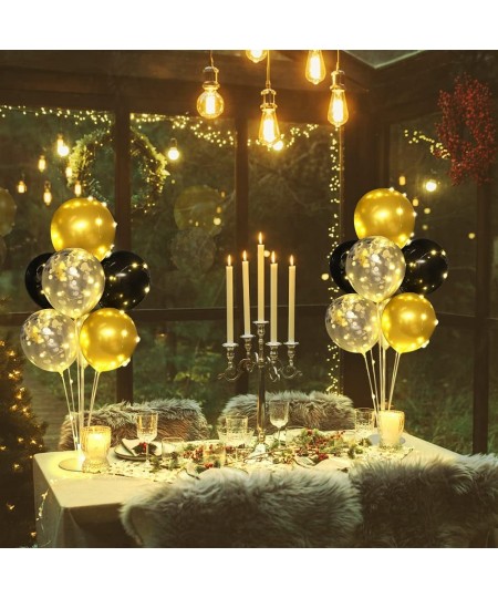 2 Set Table Balloon Stand Kit with Lights Light Up Balloon Holder Include 16 Black Gold Latex Confetti Balloons Christmas Par...