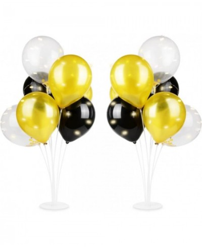 2 Set Table Balloon Stand Kit with Lights Light Up Balloon Holder Include 16 Black Gold Latex Confetti Balloons Christmas Par...