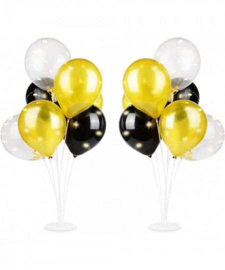 2 Set Table Balloon Stand Kit with Lights Light Up Balloon Holder Include 16 Black Gold Latex Confetti Balloons Christmas Par...