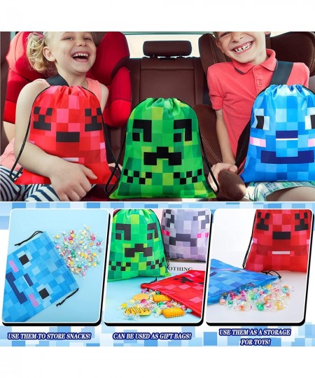 Pixel Mine Bags 12 x 10 Inch Pixel Miner Drawstring Bags Pixel Miner Party Supplies Bag Candy Favor Bags for Kids Teens Game ...