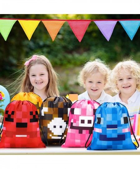 Pixel Mine Bags 12 x 10 Inch Pixel Miner Drawstring Bags Pixel Miner Party Supplies Bag Candy Favor Bags for Kids Teens Game ...