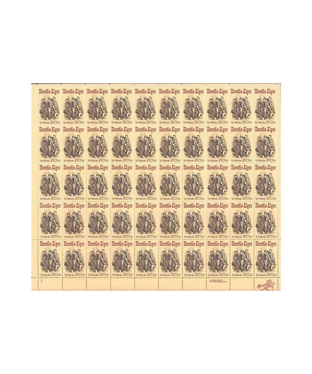 US Stamp - 1982 Horatio Alger - 50 Stamp Sheet - Scott 2010 $25.64 - Collectibles Display & Storage