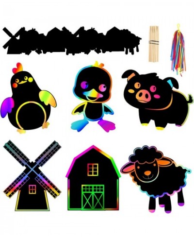 Farm Animal Scratch Paper Art Card 36Pck Fun Barnyard Animals Rainbow Color Scratch Craft Art Farmhouse Classroom Ornaments D...