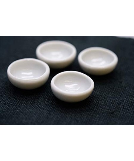 10 White Ceramic Tiny Bowl Dollhouse Miniatures Replica Decorative Porcelain for Crafts Painting and Collectible Kitchen Deco...