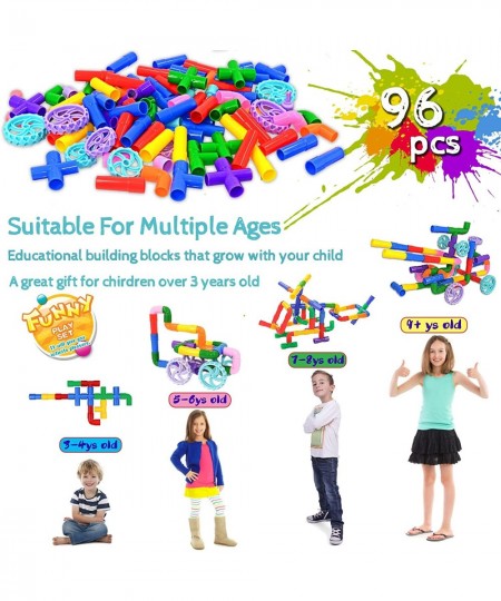 STEM Learning Pipe Tube Toys Tube Locks Construction Building Blocks 96 Pcs - Multicolor Educational Building Blocks Set with...