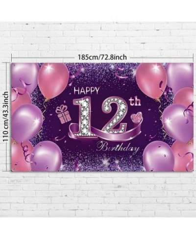 Happy Birthday Party Decorations Large Fabric Happy 12th Anniversary Birthday Sign Banner Pink Purple Photo Booth Backdrop Ba...