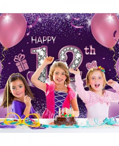 Happy Birthday Party Decorations Large Fabric Happy 12th Anniversary Birthday Sign Banner Pink Purple Photo Booth Backdrop Ba...