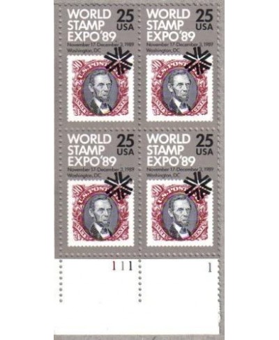 ABRAHAM LINCOLN ~ 1989 WORLD STAMP EXPO '98 2410 Plate Block of 4 x 25¢ US Postage Stamps $15.35 - Collectibles Display & Sto...