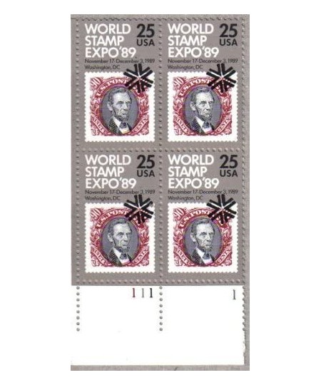 ABRAHAM LINCOLN ~ 1989 WORLD STAMP EXPO '98 2410 Plate Block of 4 x 25¢ US Postage Stamps $15.35 - Collectibles Display & Sto...