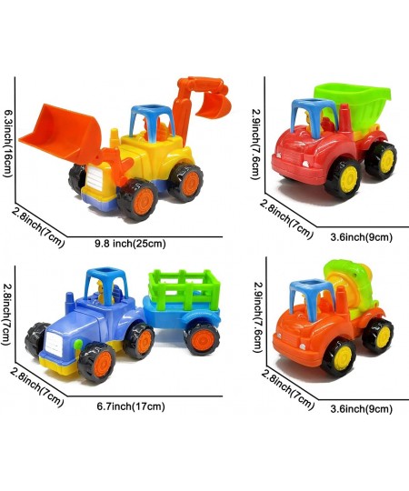 Push and Go Friction Powered Car Toys Set Cartoon Construction Vehicles Bulldozer Tractor Cement Mixer Dump Truck for 3 4 5 6...