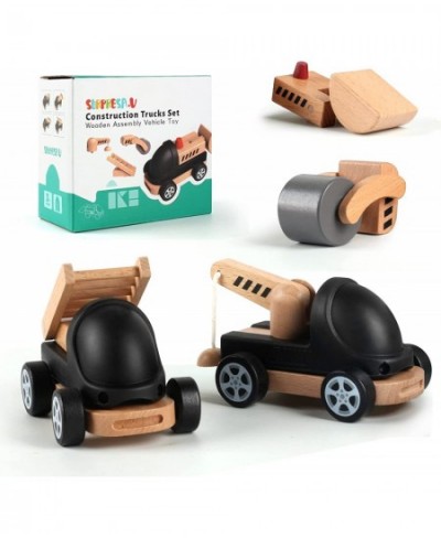 Cute Baby Wooden Car Toys 4 Kinds Wooden Construction Work Vehicles Detachable Components Fine Movement Development and Infan...