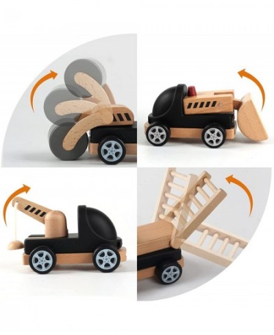 Cute Baby Wooden Car Toys 4 Kinds Wooden Construction Work Vehicles Detachable Components Fine Movement Development and Infan...