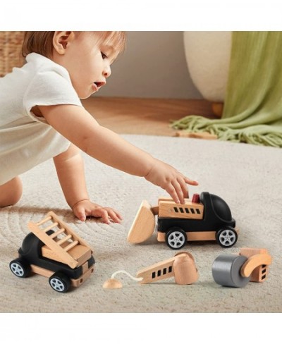 Cute Baby Wooden Car Toys 4 Kinds Wooden Construction Work Vehicles Detachable Components Fine Movement Development and Infan...