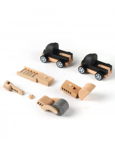 Cute Baby Wooden Car Toys 4 Kinds Wooden Construction Work Vehicles Detachable Components Fine Movement Development and Infan...