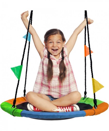 24” Saucer Swing for Kids – Outdoor Tree Swing – Durable Therapy Swing with Adjustable Ropes – Net Swing Seat Glider for Indo...