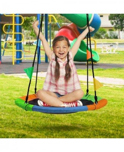 24” Saucer Swing for Kids – Outdoor Tree Swing – Durable Therapy Swing with Adjustable Ropes – Net Swing Seat Glider for Indo...