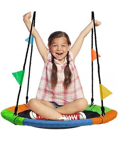 24” Saucer Swing for Kids – Outdoor Tree Swing – Durable Therapy Swing with Adjustable Ropes – Net Swing Seat Glider for Indo...