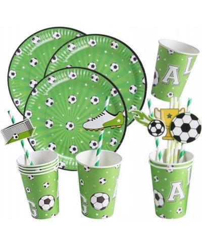 52 PCS Soccer Party Supplies Tableware Set Soccer Paper Plates Straws Paper Cups for Sports Theme Children Birthday Party Dec...