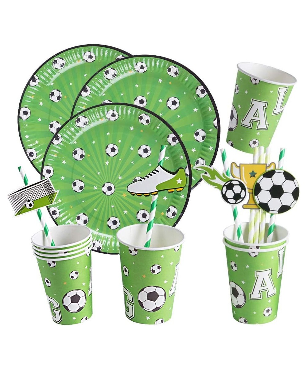 52 PCS Soccer Party Supplies Tableware Set Soccer Paper Plates Straws Paper Cups for Sports Theme Children Birthday Party Dec...