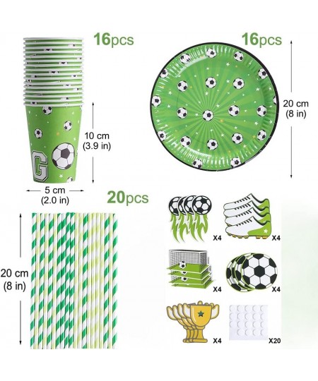 52 PCS Soccer Party Supplies Tableware Set Soccer Paper Plates Straws Paper Cups for Sports Theme Children Birthday Party Dec...