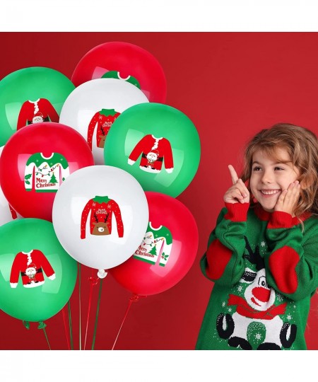 60 Pieces Christmas Ugly Sweater Balloons Party Supplies White Red Green Xmas Latex Balloons for Let's Ugly Christmas Party S...