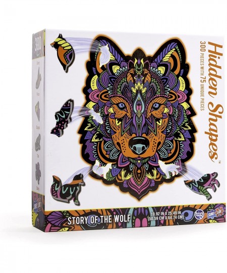 Hidden Shapes - Wolf - Jigsaw Puzzle for Adults - 300 Pieces - Hand Drawn- 75 Unique Hidden Shapes - Great Gift for All Puzzl...